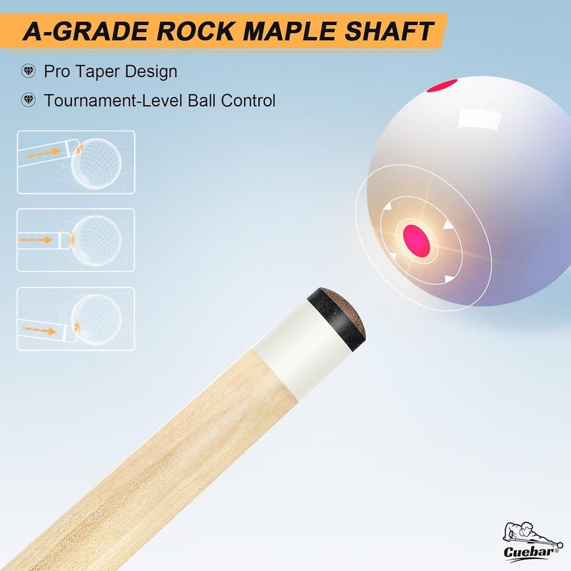 CUEBAR Pool Stick for Adults - 58" 2-Piece Maple Billiard Cue with 13mm Tip & Linen Grip - Choose from 8 Colors & 4 Weights (18-21oz) - Perfect for Home Bar or Game Room - Image 5